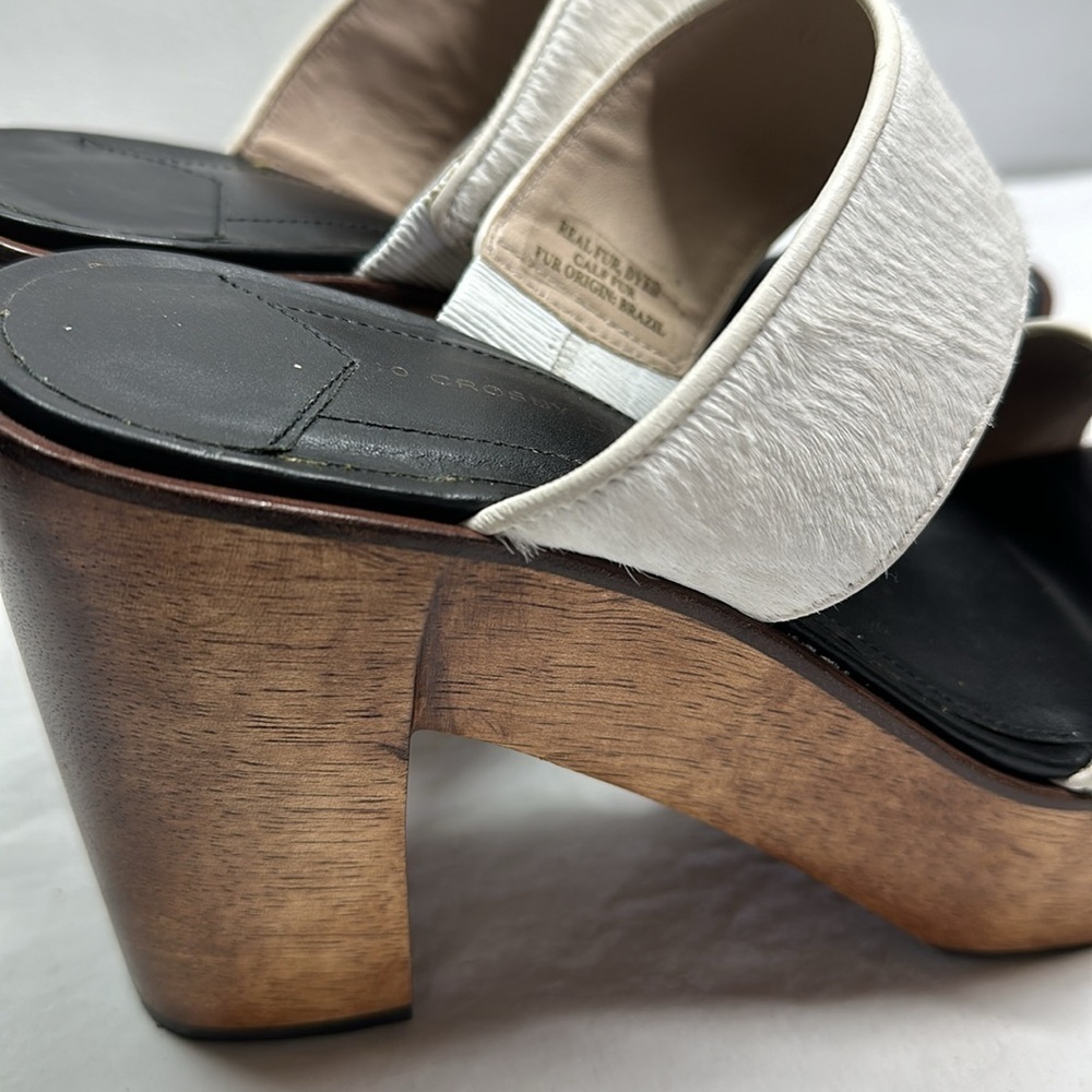 10 Crosby Derek Lam Calf Fur Wooden Heel Sandals, 9 - Picture 6 of 10